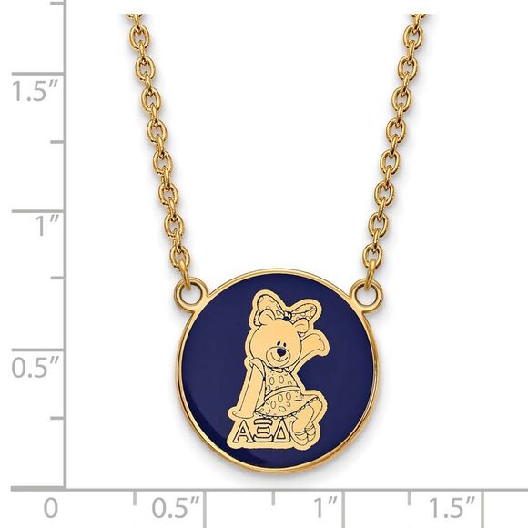 14K Plated Silver Alpha Xi Delta Large Enamel Mascot Necklace - Picture 2 of 6